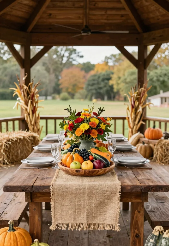 13 Cozy Gazebo Table Ideas for Outdoor Dining 11. Seasonal Harvest Table 0