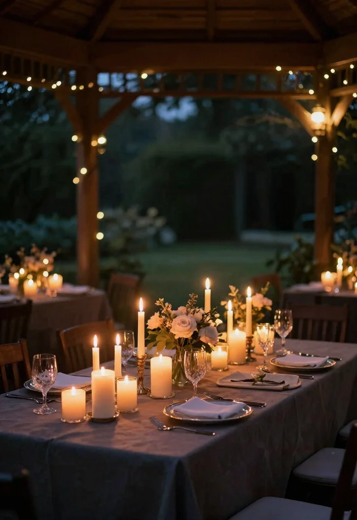 13 Cozy Gazebo Table Ideas for Outdoor Dining 12. Candlelit Romance 0