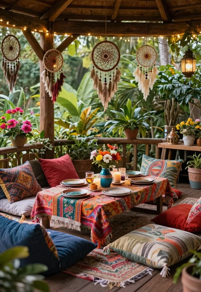 13 Cozy Gazebo Table Ideas for Outdoor Dining 4. Bohemian Vibes 0