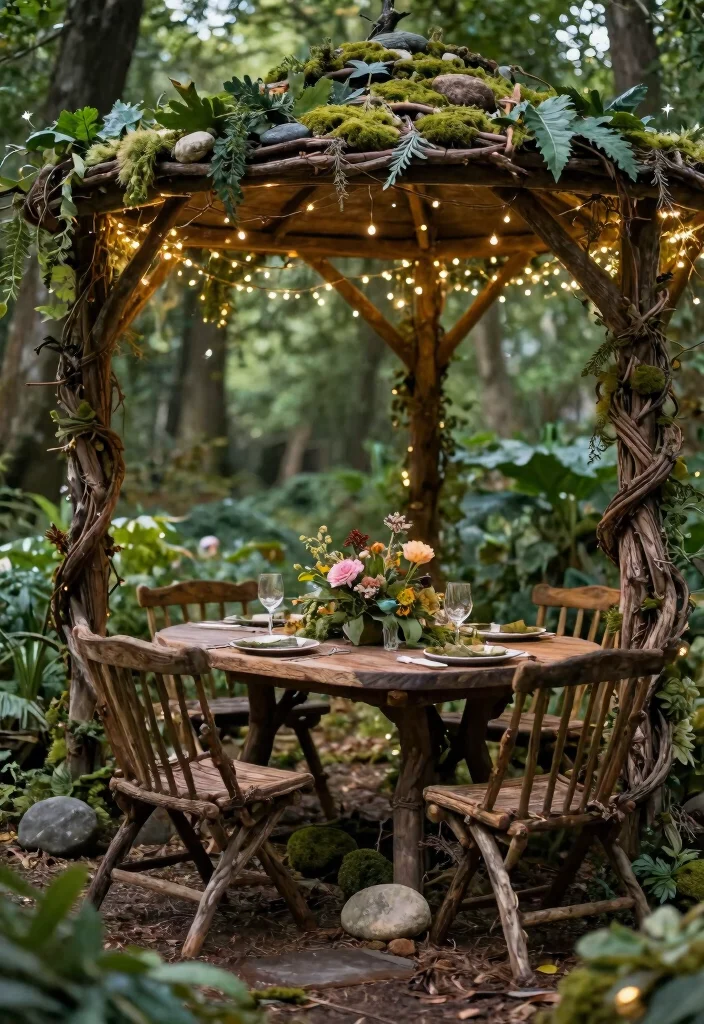 13 Cozy Gazebo Table Ideas for Outdoor Dining 7. Enchanted Forest Theme 0