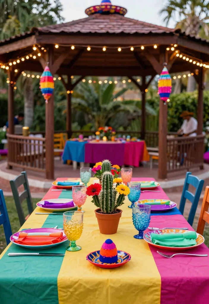 13 Cozy Gazebo Table Ideas for Outdoor Dining 8. Colorful Fiesta Setup 0