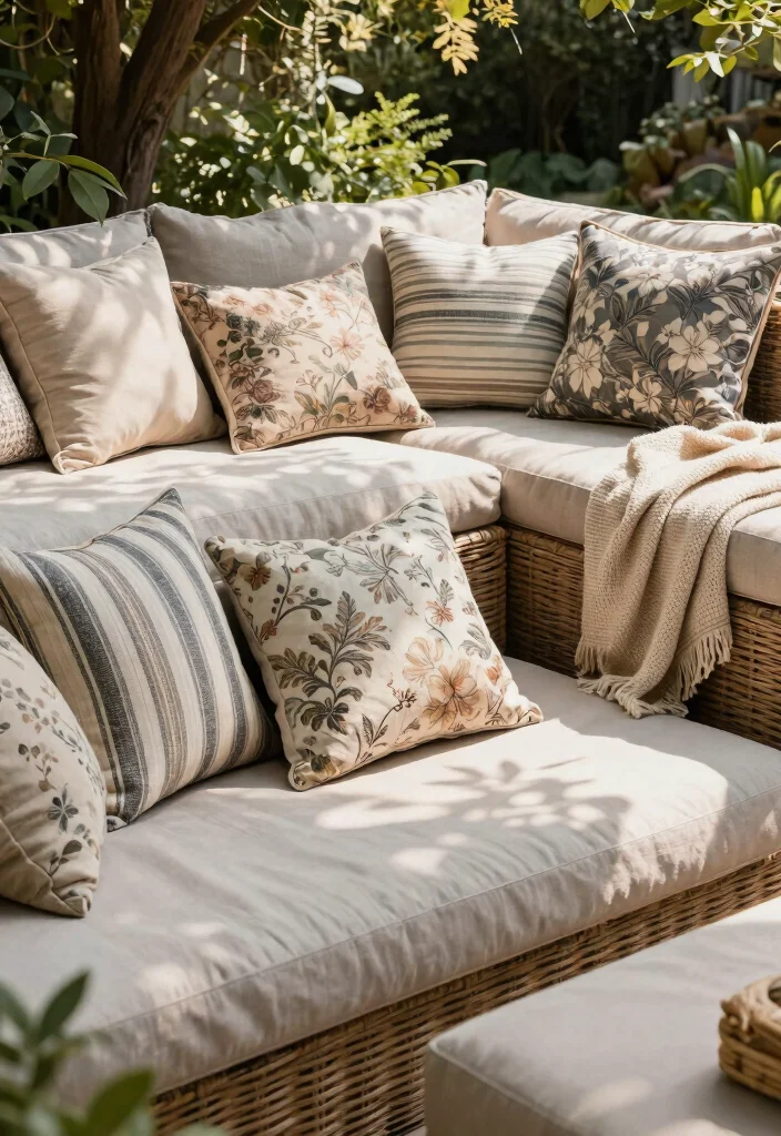 13 Cozy Patio Decoration Ideas with Cushions and Throw Pillows 1. Layered Textures for Comfort 0