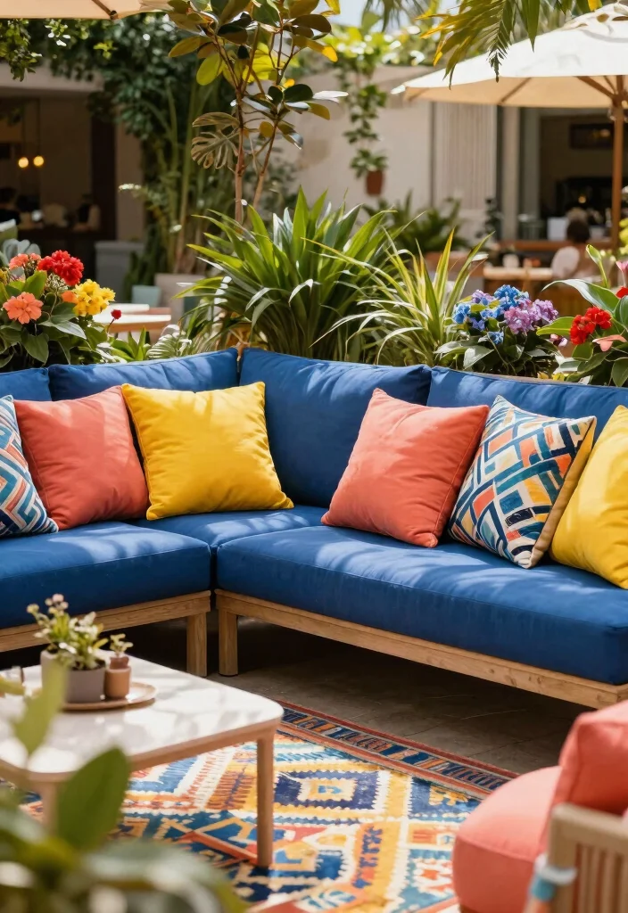 13 Cozy Patio Decoration Ideas with Cushions and Throw Pillows 2. Colorful Cushion Combos 0