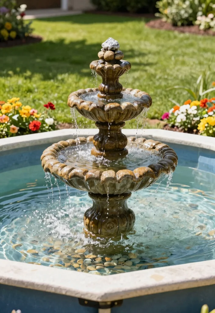 13 Easy Above Ground Pool Fountain Ideas DIY Projects 3. Tiered Stone Fountain 0