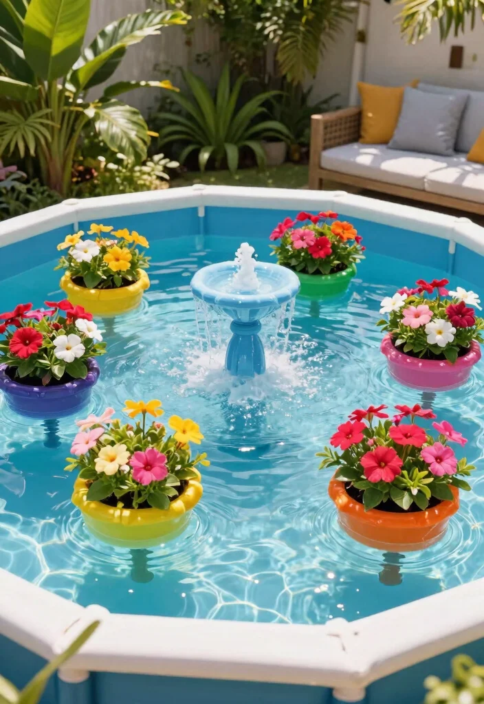 13 Easy Above Ground Pool Fountain Ideas DIY Projects 7. Floating Planter Fountain 0