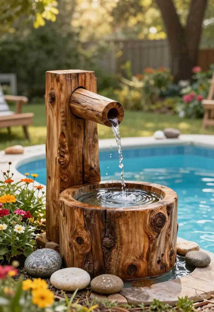 13 Easy Above Ground Pool Fountain Ideas DIY Projects 9. Rustic Wooden Fountain 0