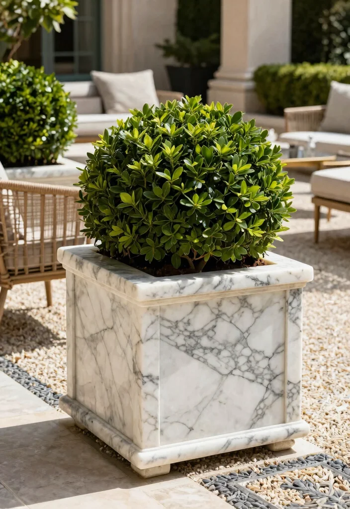 13 Elegant Outdoor Boxwood Planter Ideas for a Modern Minimalist Garden 10 13 Elegant Outdoor Boxwood Planter Ideas for a Modern Minimalist Garden 10. Luxurious Marble Planters 0