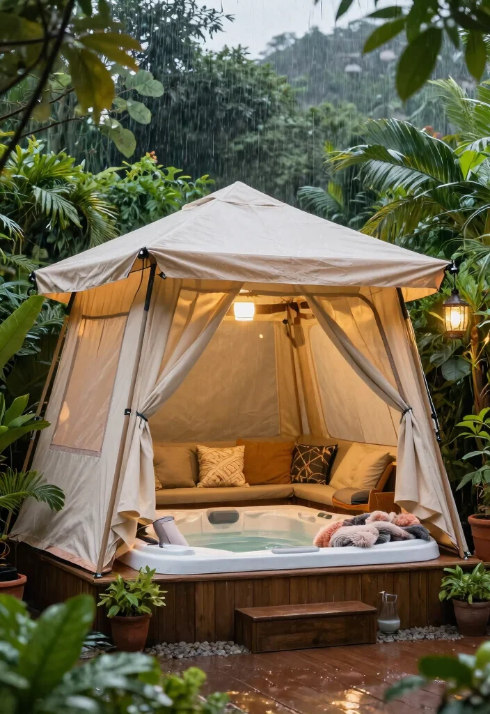 13 Practical Hot Tub Awning Ideas to Block the Rain 4. Canopy Tents for Full Coverage 0