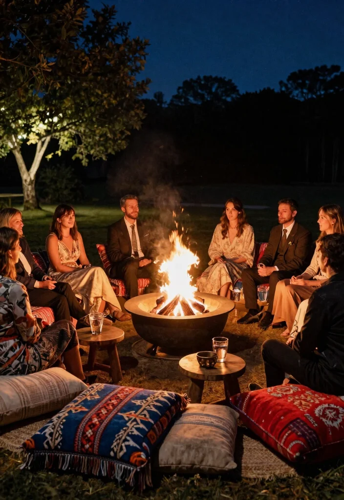 13 Romantic Fire Pit Wedding Inspirations for Outdoor Receptions 1. Cozy Blanket Seating Around the Fire 0