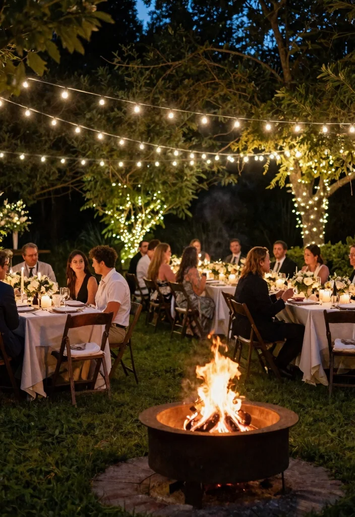 13 Romantic Fire Pit Wedding Inspirations for Outdoor Receptions 7. String Lights and Firelight Perfect Pairing 0