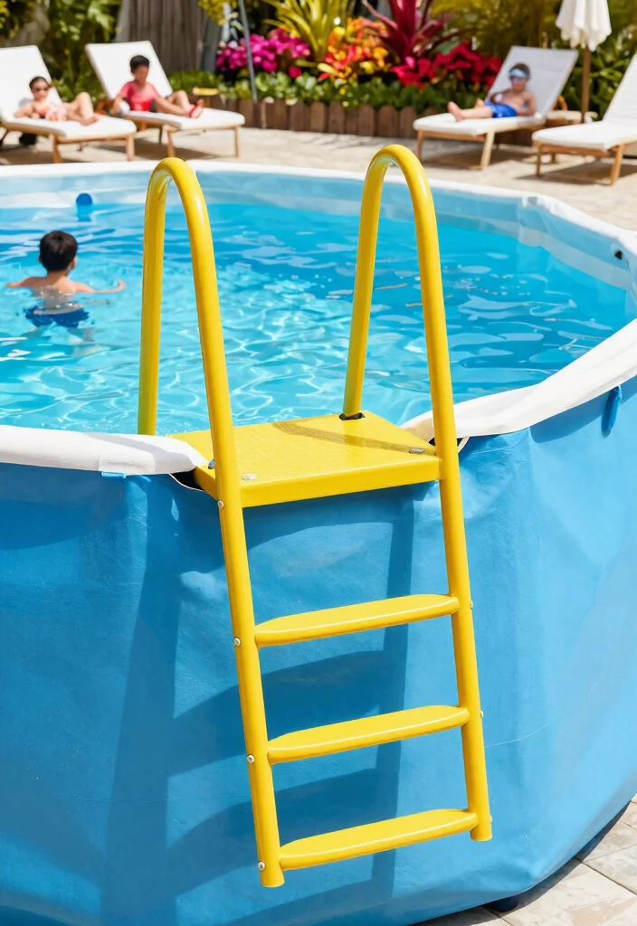 13 Safe Above Ground Pool Stairs Ideas for Families 13. Safety Ladder with Grip Handles 0