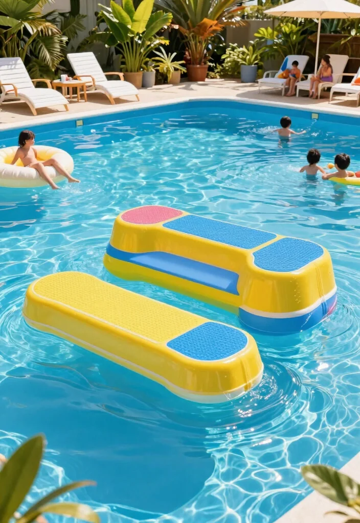 13 Safe Above Ground Pool Stairs Ideas for Families 5. Floating Pool Steps 0