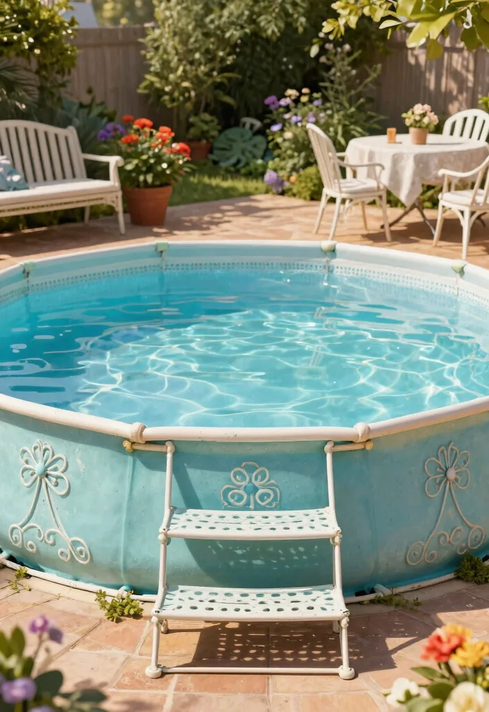 13 Safe Above Ground Pool Stairs Ideas for Families 9. Vintage Style Iron Steps 0