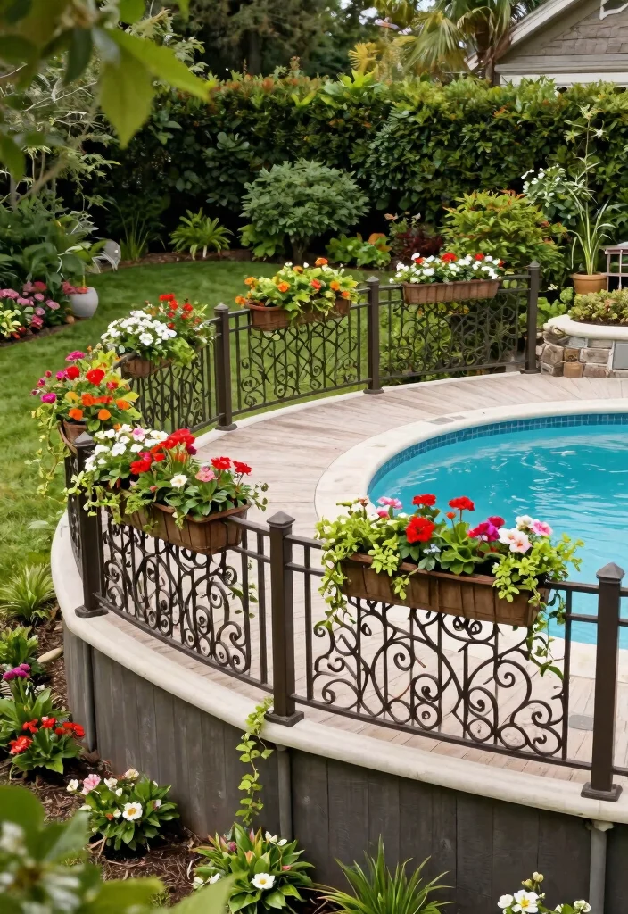 13 Smart Low Deck Ideas for Ground Level Above Ground Pools 10 13 Smart Low Deck Ideas for Ground Level Above Ground Pools 10. Decorative Railings 0