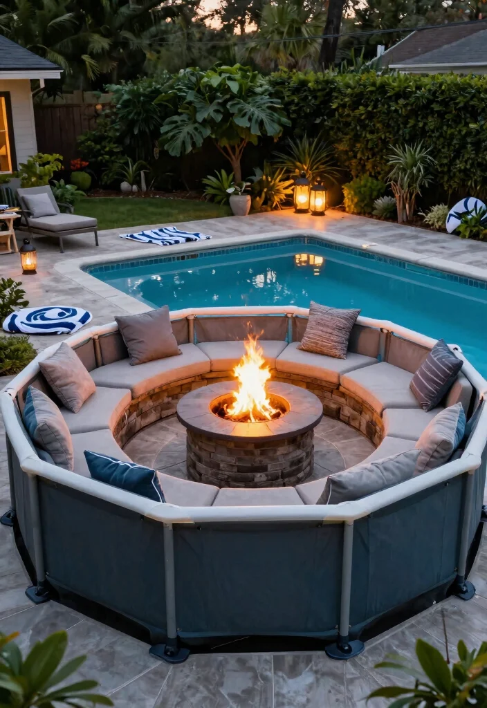 13 Smart Low Deck Ideas for Ground Level Above Ground Pools 7 13 Smart Low Deck Ideas for Ground Level Above Ground Pools 7. Integrated Fire Pit Deck 0