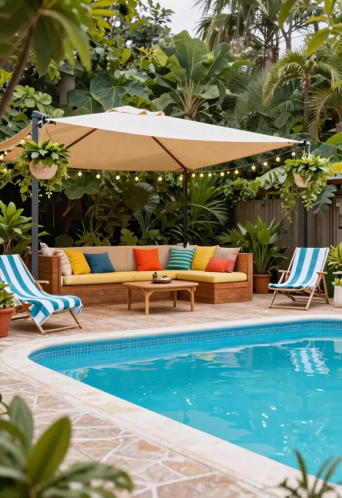 13 Smart Low Deck Ideas for Ground Level Above Ground Pools 8 13 Smart Low Deck Ideas for Ground Level Above Ground Pools 8. Deck with Canopy or Shade Structure 0