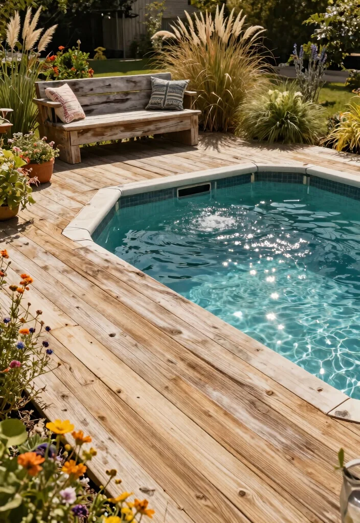 15 Beautiful Semi Above Ground Pool Ideas with Wood Decks 1 15 Beautiful Semi Above Ground Pool Ideas with Wood Decks 1. Rustic Charm with Reclaimed Wood 0