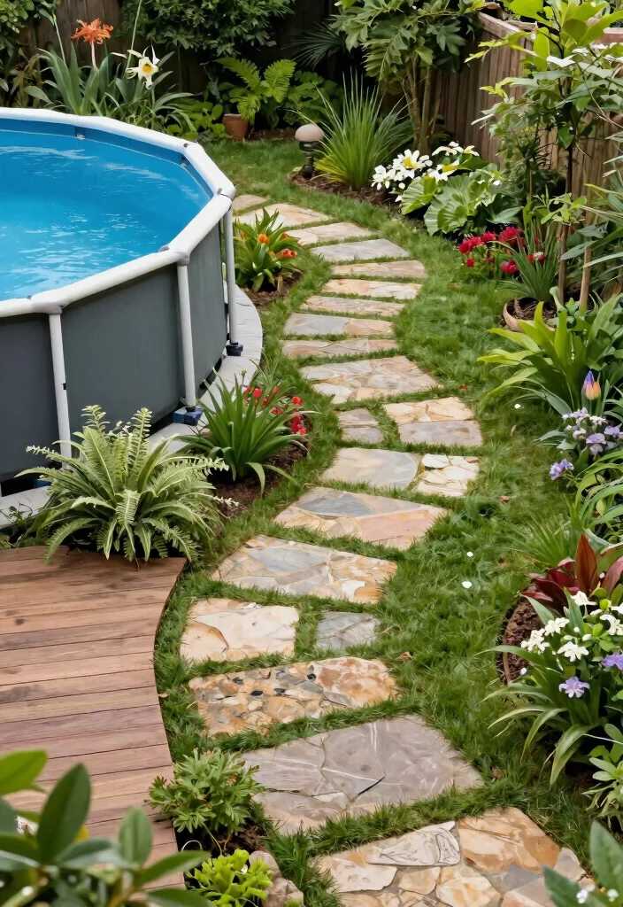 15 Beautiful Semi Above Ground Pool Ideas with Wood Decks 12 15 Beautiful Semi Above Ground Pool Ideas with Wood Decks 12. Artistic Garden Pathways 0