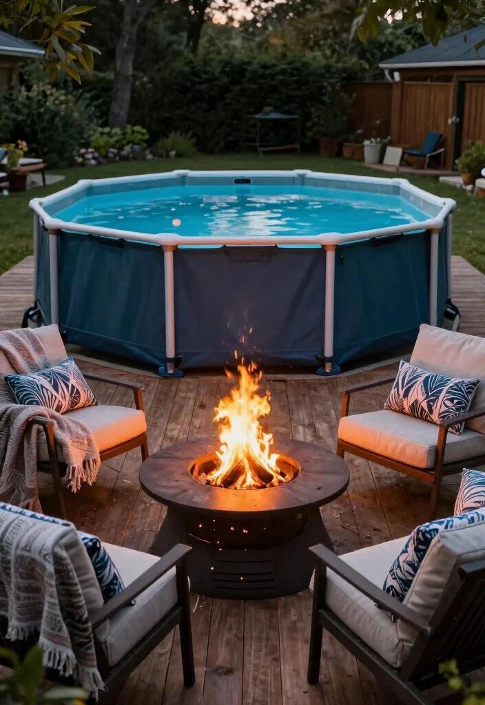 15 Beautiful Semi Above Ground Pool Ideas with Wood Decks 15 15 Beautiful Semi Above Ground Pool Ideas with Wood Decks 15. Charming Poolside Fire Pit 0