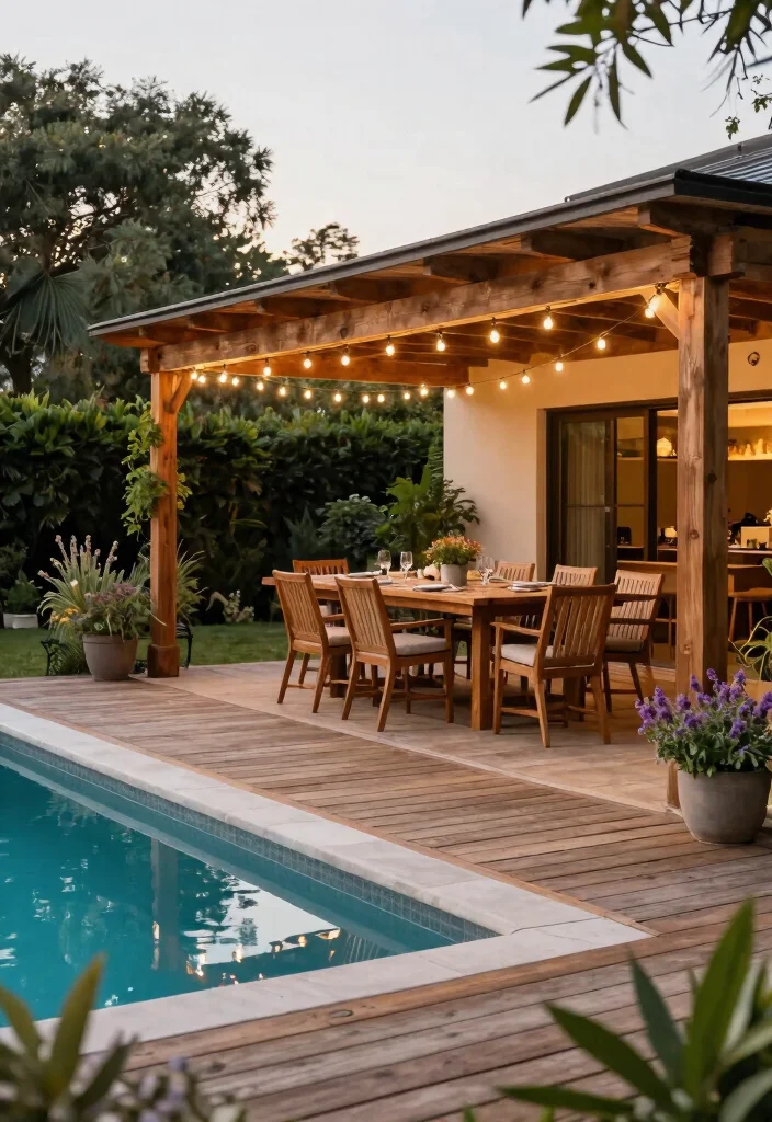 15 Beautiful Semi Above Ground Pool Ideas with Wood Decks 6 15 Beautiful Semi Above Ground Pool Ideas with Wood Decks 6. Elegant Outdoor Dining Space 0