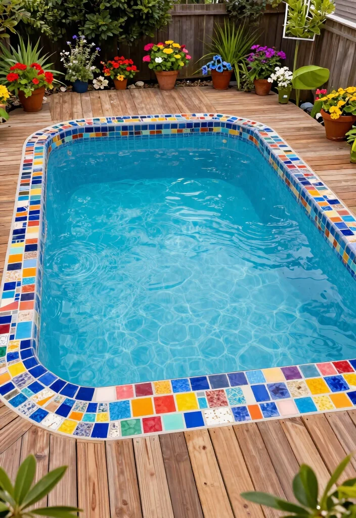 15 Beautiful Semi Above Ground Pool Ideas with Wood Decks 9 15 Beautiful Semi Above Ground Pool Ideas with Wood Decks 9. Colorful Mosaic Tile Features 0