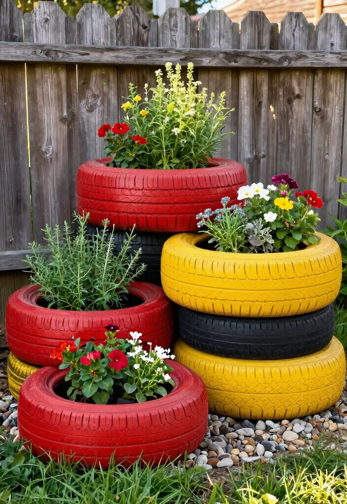 15 Chic Round Planter Ideas for Eco-Friendly Outdoor Entryways 1 15 Chic Round Planter Ideas for Eco Friendly Outdoor Entryways 1. Upcycled Tire Planters 0