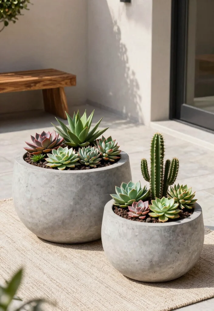 15 Chic Round Planter Ideas for Eco-Friendly Outdoor Entryways 2 15 Chic Round Planter Ideas for Eco Friendly Outdoor Entryways 2. Concrete Round Planters 0