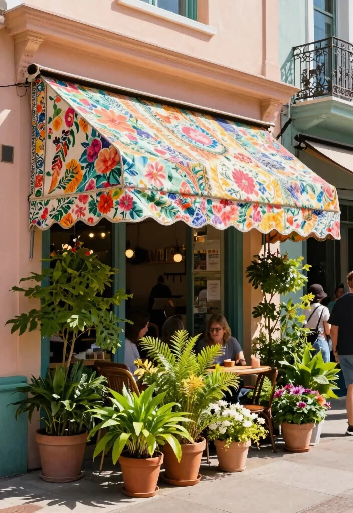 15 Chic Storefront Awning Ideas to Attract More Customers 1. Recycled Fabric Awnings for a Pop of Color 0