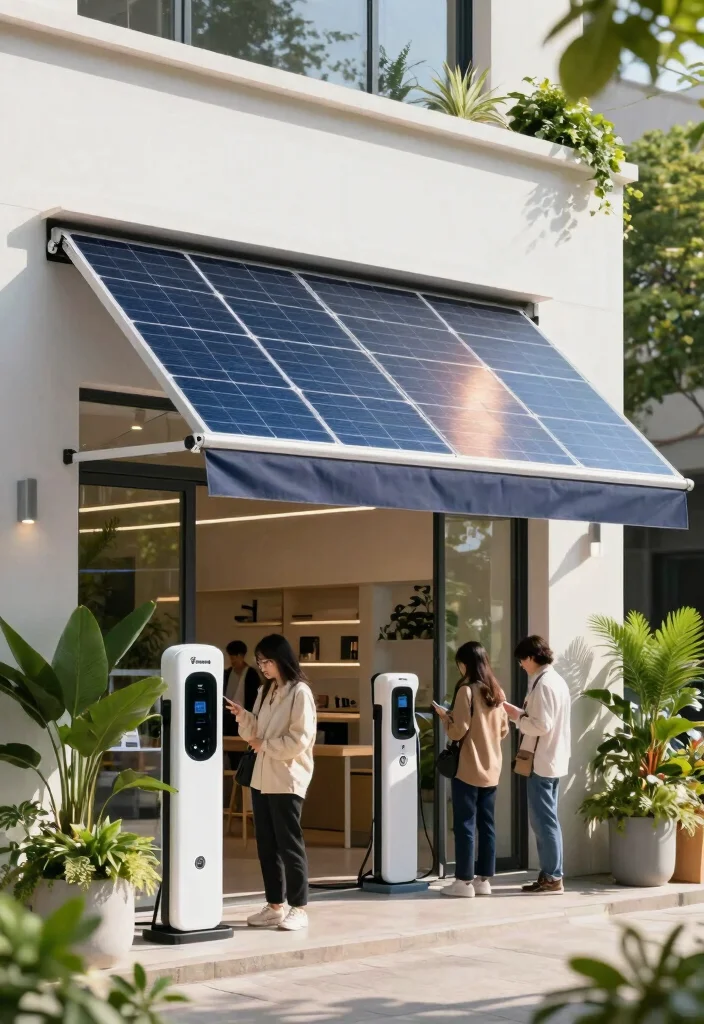 15 Chic Storefront Awning Ideas to Attract More Customers 10. Solar Powered Awnings for Energy Efficiency 0
