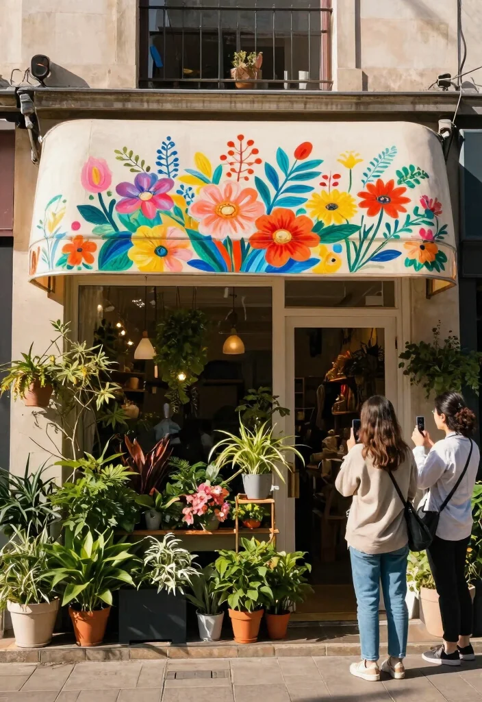 15 Chic Storefront Awning Ideas to Attract More Customers 11. Hand Painted Awnings for Unique Branding 0