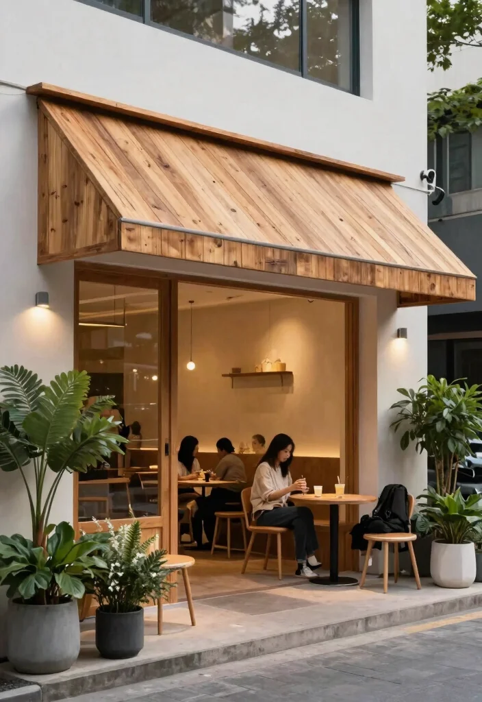 15 Chic Storefront Awning Ideas to Attract More Customers 12. Minimalist Wooden Awnings for Understated Elegance 0
