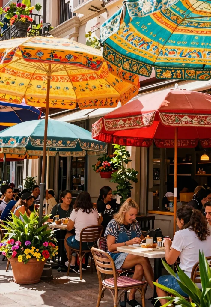 15 Chic Storefront Awning Ideas to Attract More Customers 15. Umbrella Awnings for a Fun Casual Look 0