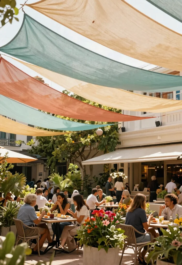 15 Chic Storefront Awning Ideas to Attract More Customers 8. Fabric Shade Sails for a Contemporary Look 0