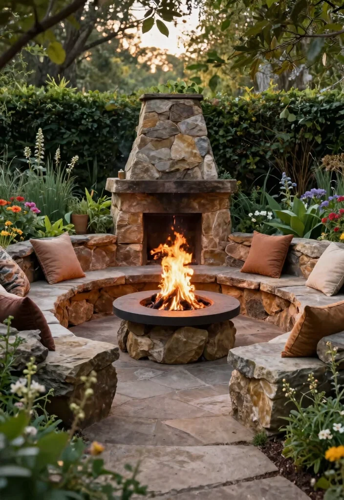 15 Cozy Fire Pit Surround Ideas for Large Gatherings 1. Rustic Stone Seating 0