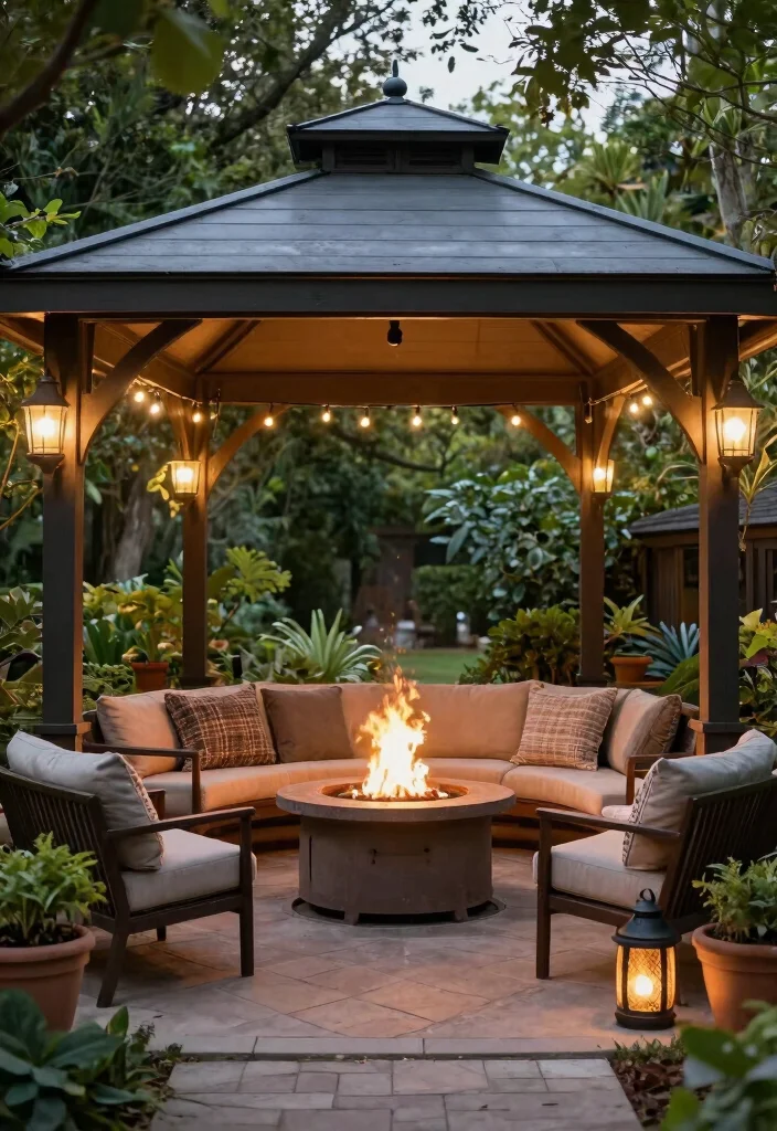 15 Cozy Fire Pit Surround Ideas for Large Gatherings 10. Covered Fire Pit Area 0