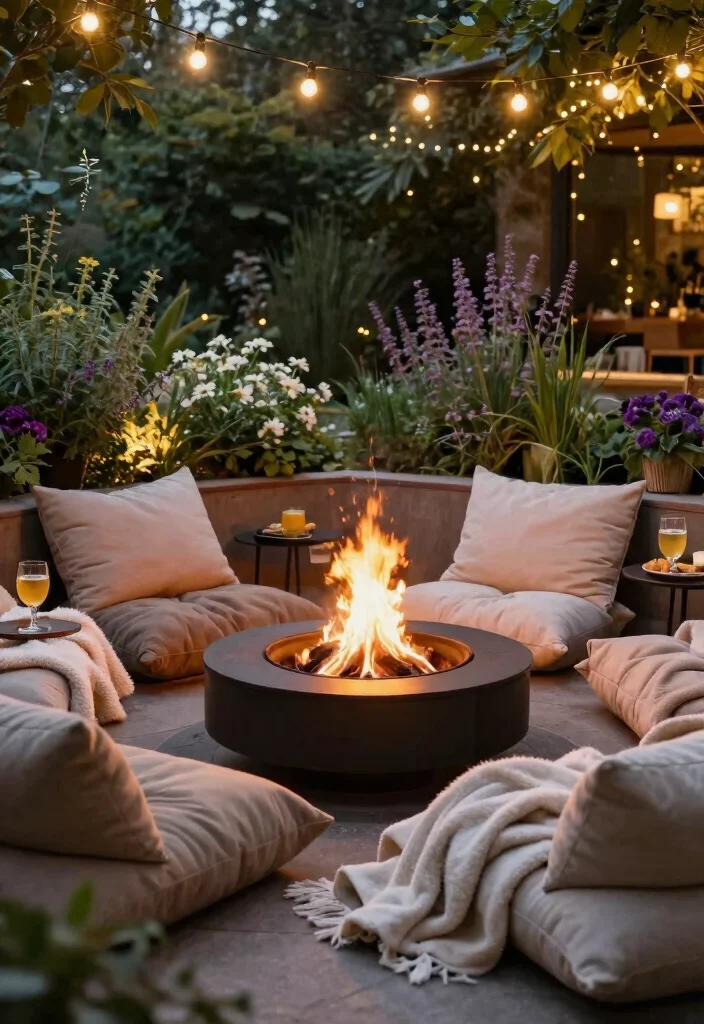15 Cozy Fire Pit Surround Ideas for Large Gatherings 4. Cozy Lounge Area 0