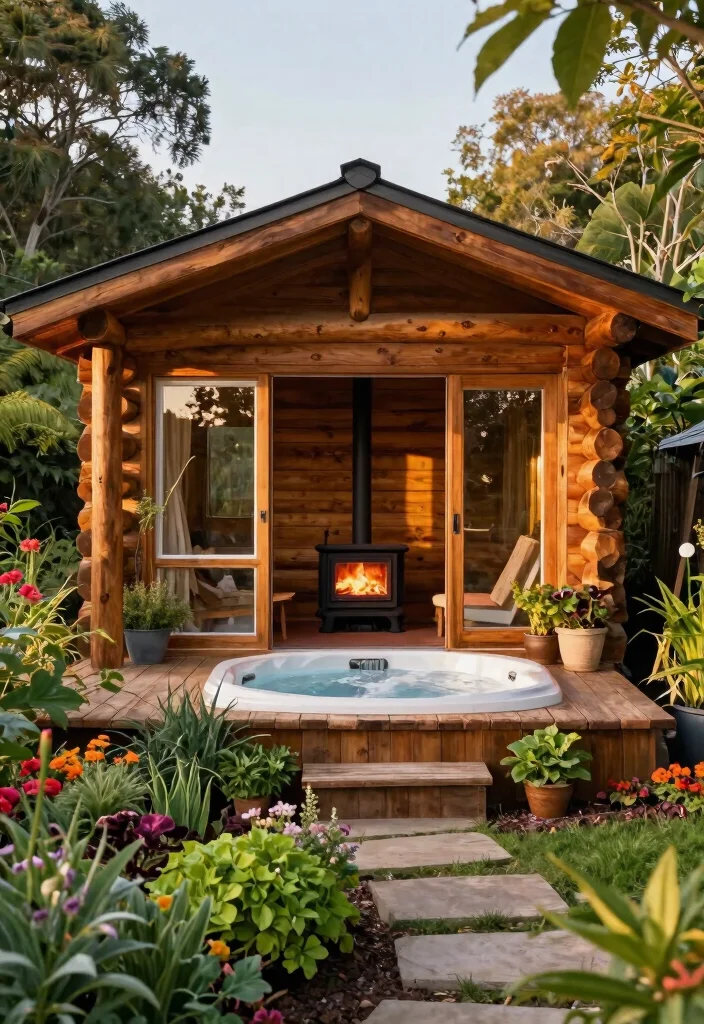15 Cozy Hot Tub Hut Ideas for Year Round Soaking 1. Rustic Cabin Retreat 0