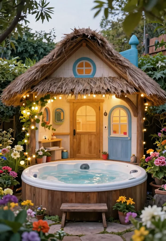 15 Cozy Hot Tub Hut Ideas for Year Round Soaking 10. Fairy Tale Cottage Hut 0