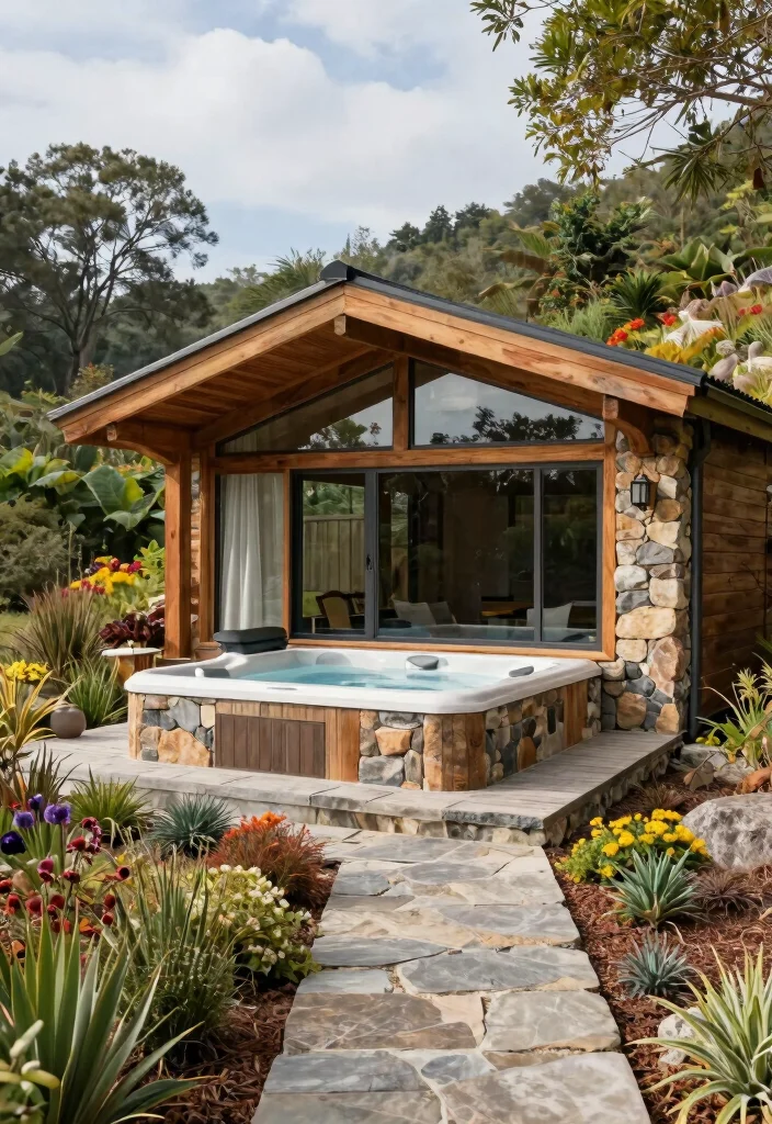 15 Cozy Hot Tub Hut Ideas for Year Round Soaking 15. Nature Inspired Hut 0