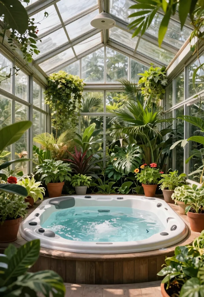 15 Cozy Hot Tub Hut Ideas for Year Round Soaking 2. Eco Friendly Greenhouse Hut 0