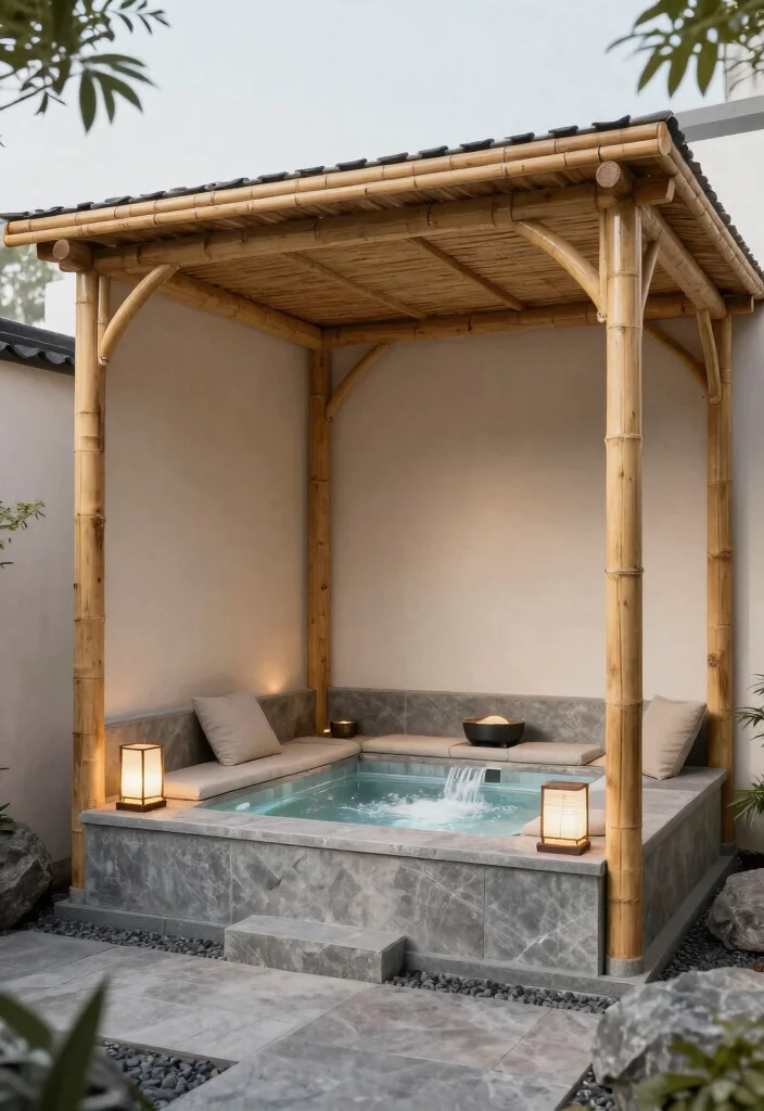 15 Cozy Hot Tub Hut Ideas for Year Round Soaking 3. Modern Zen Hut 0