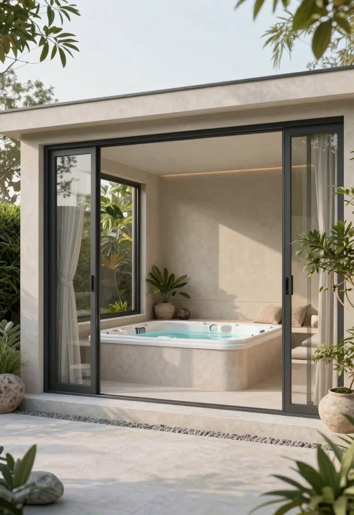 15 Cozy Hot Tub Hut Ideas for Year Round Soaking 9. Minimalist Garden Pavilion 0