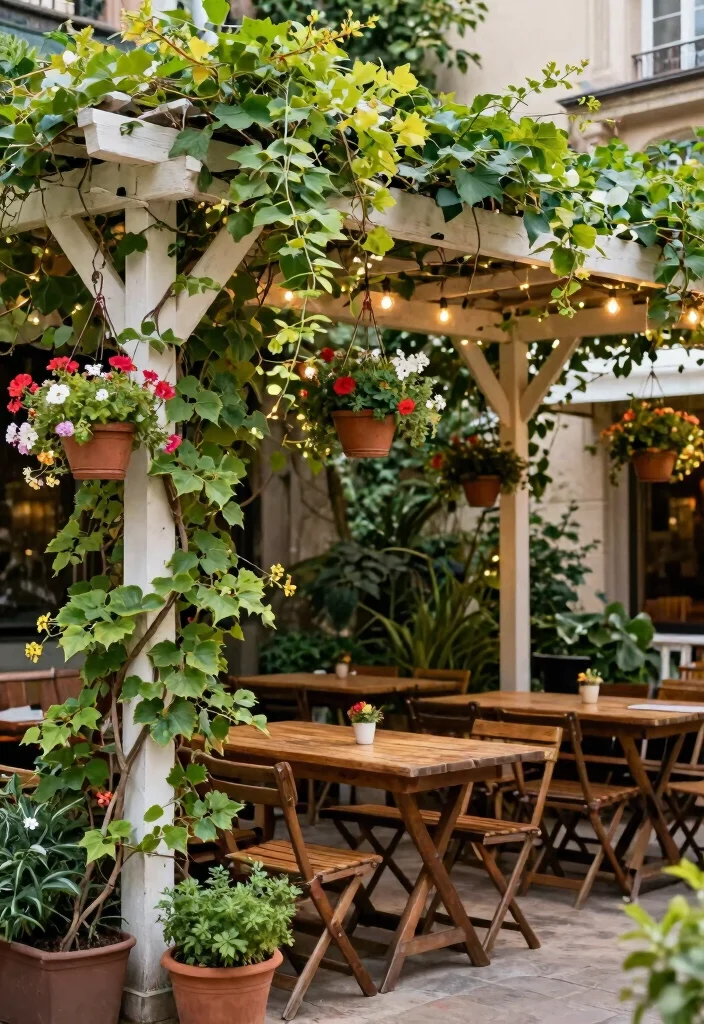 15 Dreamy Cafe Terrace Decor Inspiration European Style 1. Lush Greenery Overhead 0