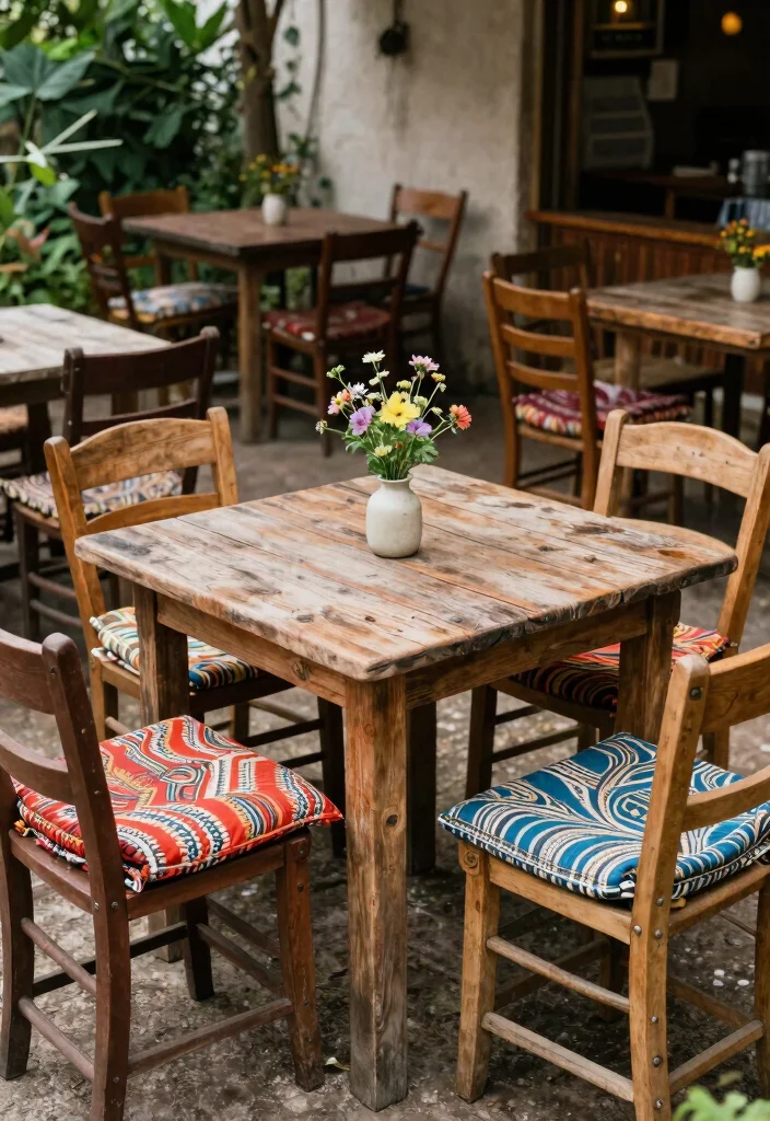 15 Dreamy Cafe Terrace Decor Inspiration European Style 2. Rustic Wooden Furniture 0