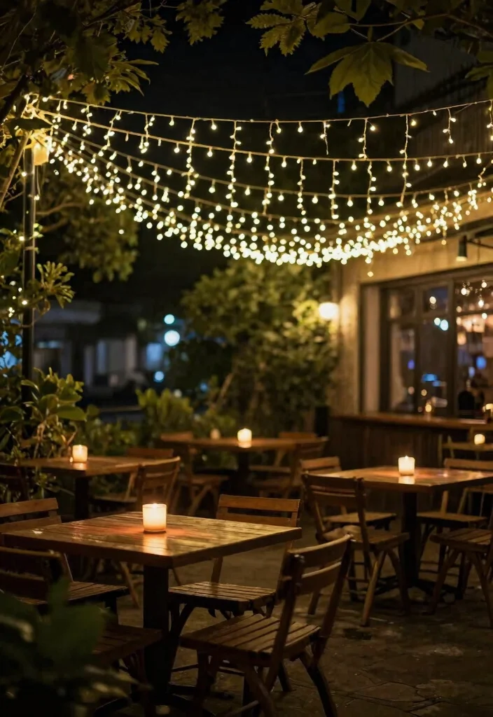 15 Dreamy Cafe Terrace Decor Inspiration European Style 4. Charming Fairy Lights 0