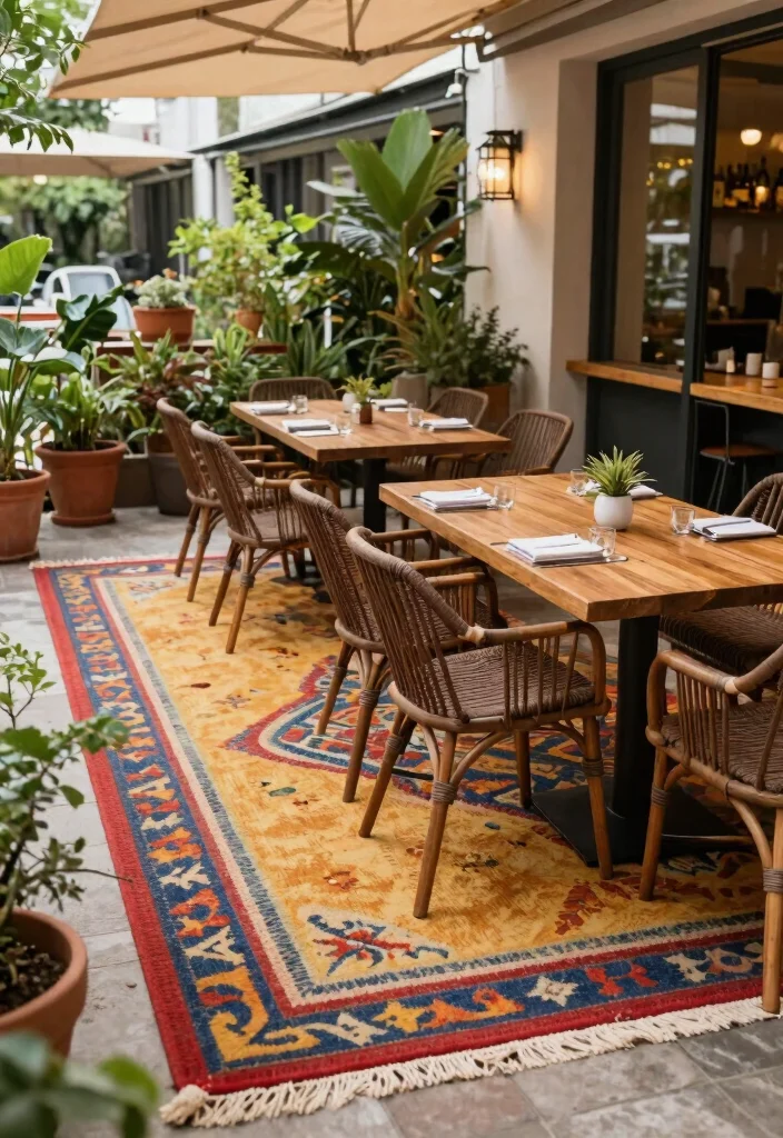 15 Dreamy Cafe Terrace Decor Inspiration European Style 8. Outdoor Rugs 0