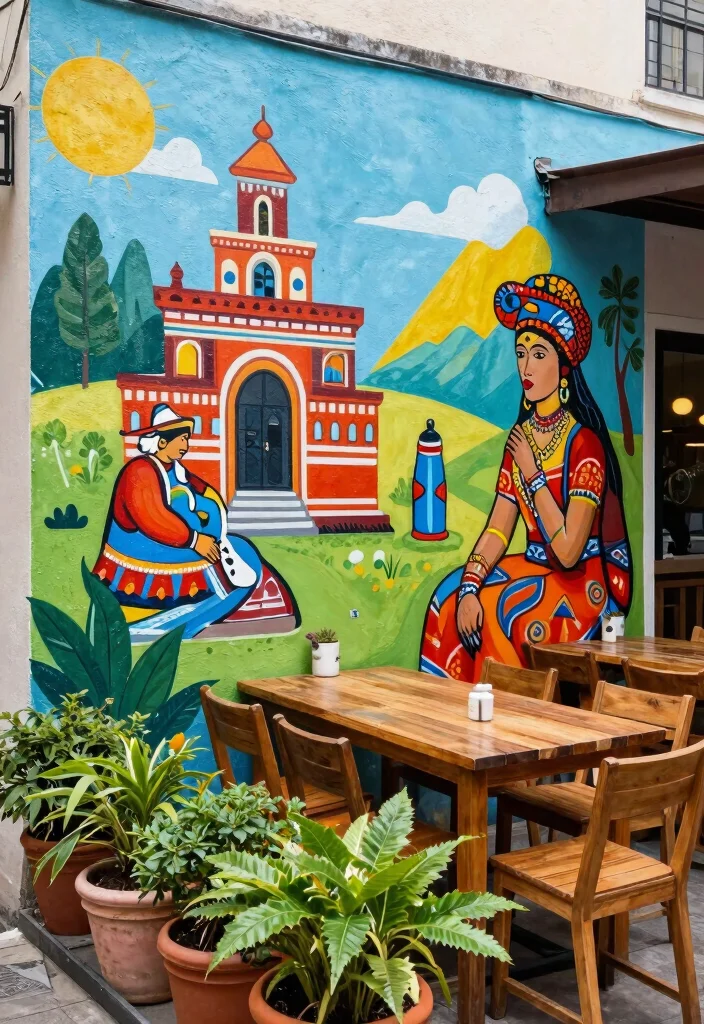 15 Dreamy Cafe Terrace Decor Inspiration European Style 9. Artistic Wall Murals 0
