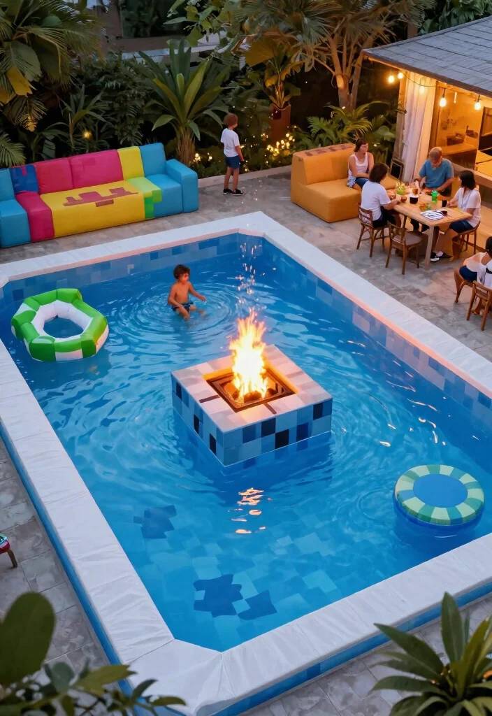 15 Epic Minecraft Fire Pit Ideas for Your Backyard Build 12. The Pixelated Pool Fire Pit 0
