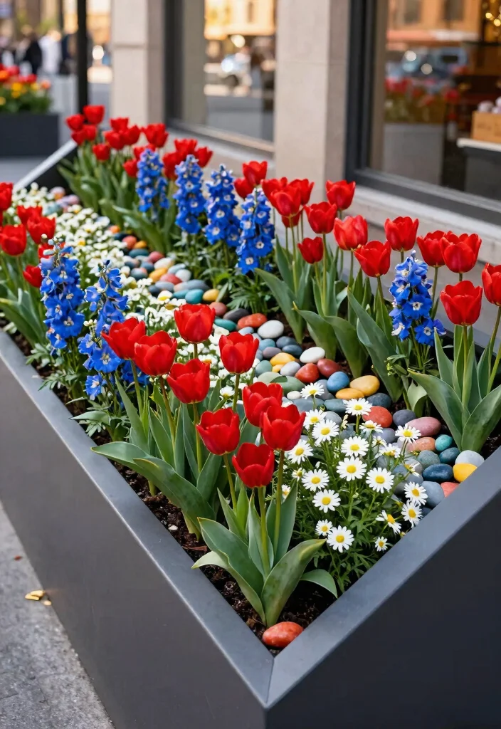 15 Festive Patriotic Window Box Ideas for 4th of July 13. Bold Geometric Patterns 0