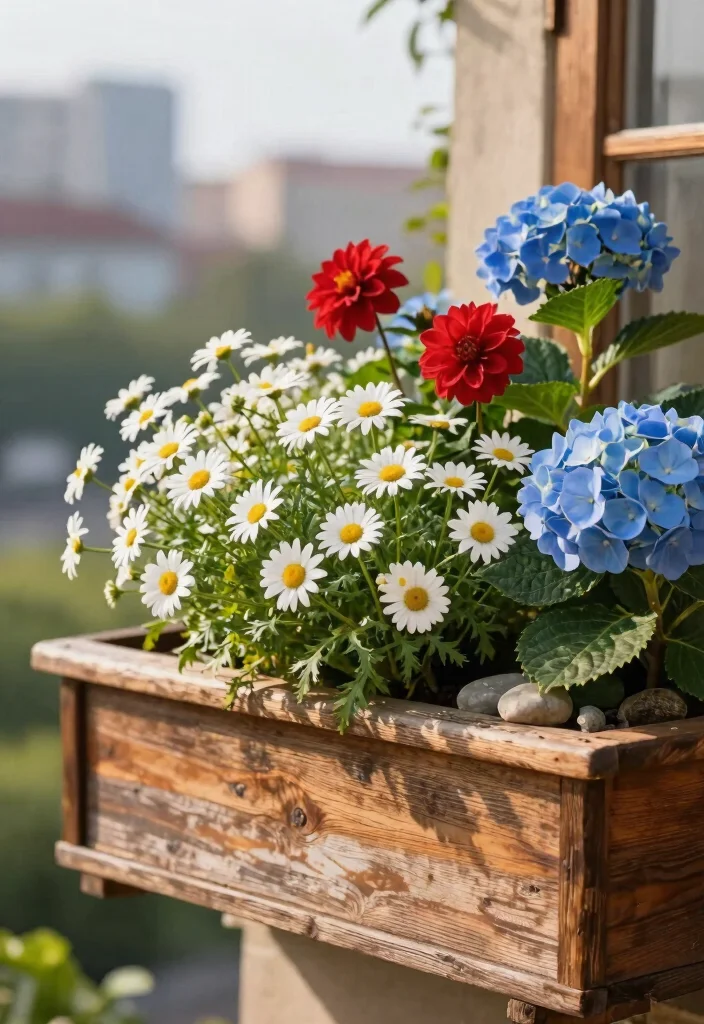 15 Festive Patriotic Window Box Ideas for 4th of July 2. Rustic Wood Box Charm 0